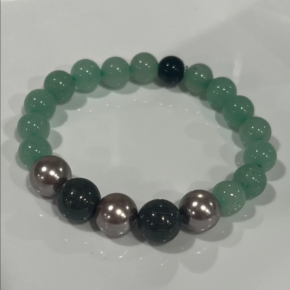 Green Aventurine and Black Shungite Beaded Bracelet